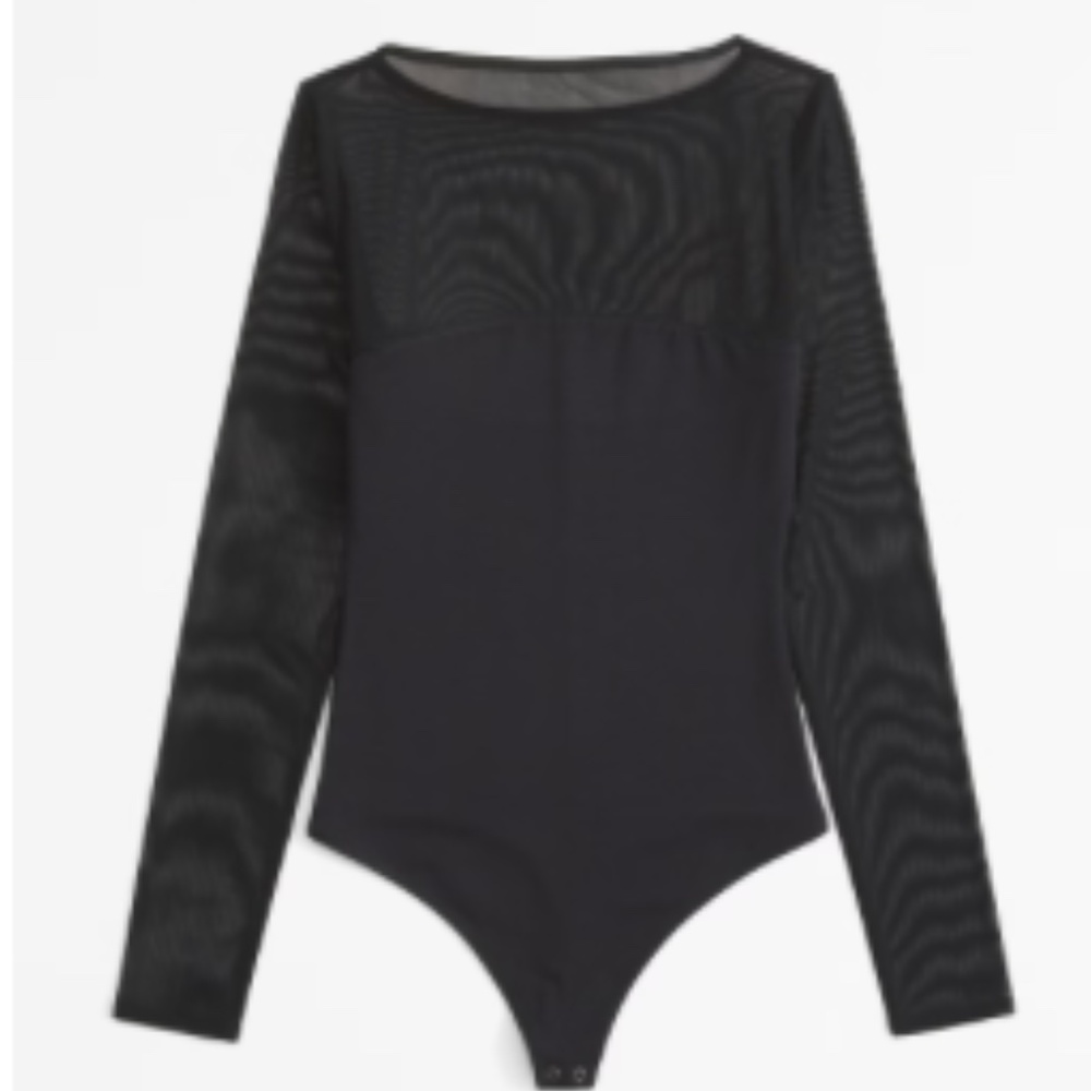 Abercrombie and Fitch Black Long-Sleeve Mesh Slash Bodysuit, Medium